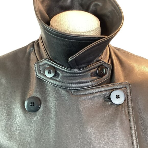 Lauren Ralph Lauren Womens Petite Medium Double-Breasted Leather Jacket Black - Picture 8 of 12